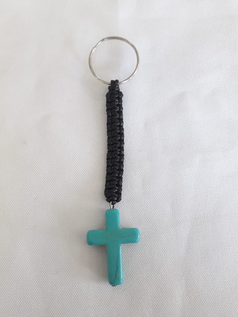 Turquoise Cross Beaded Keyring - Zettas Jewellery