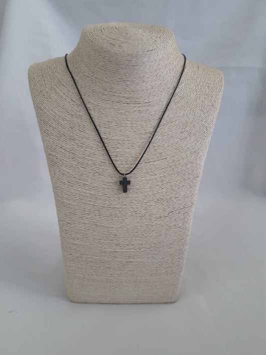 Small Hematite Cross on Cord Necklace