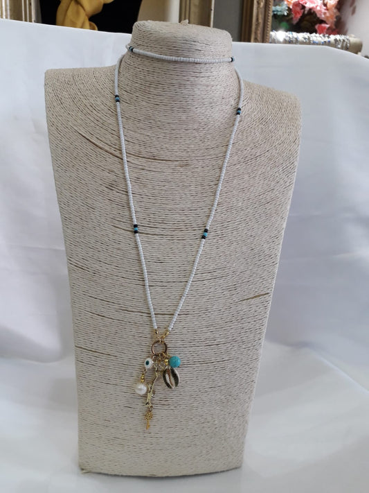 Long Turquoise Seed Bead Necklace