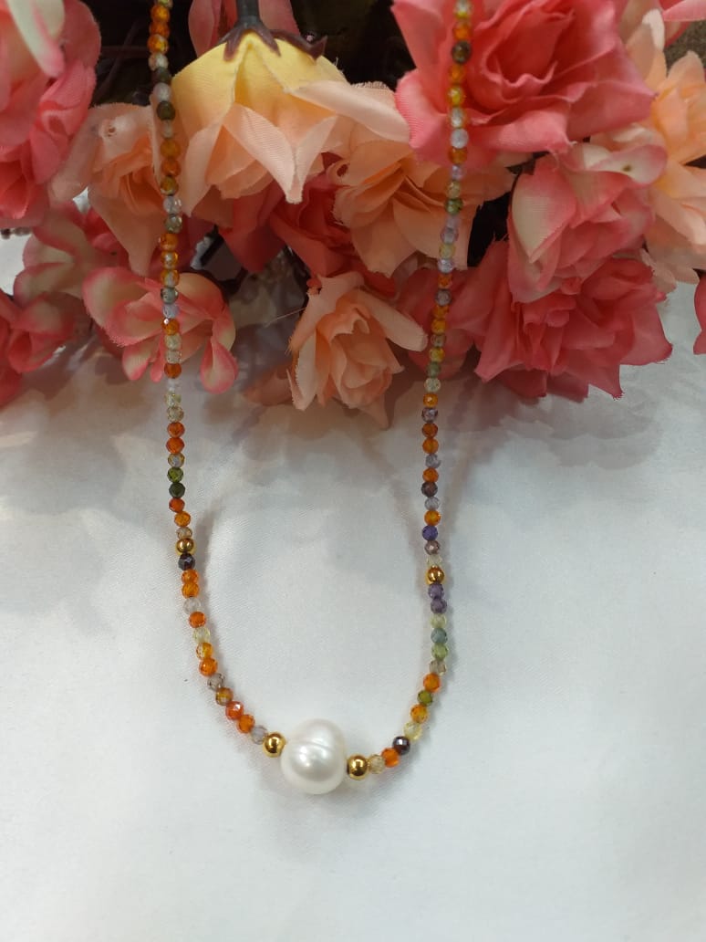 Multicoloured Gemstones And Pearl Necklace