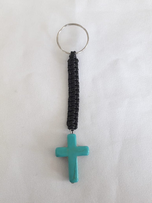 Turquoise Cross Beaded Keyring - Zettas Jewellery