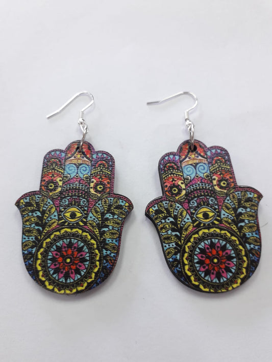 Wooden Hamsa Earrings