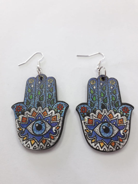 Wooden Hamsa Earrings