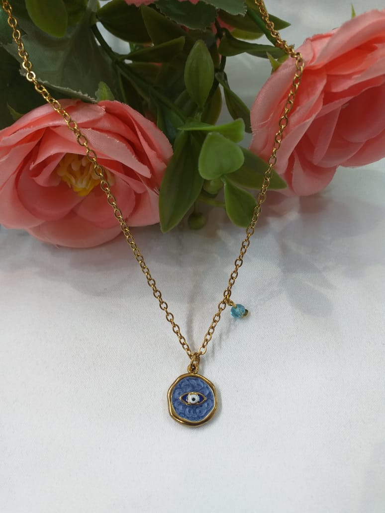 Blue Enamel Evil Eye Necklace