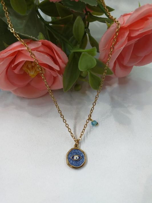 Blue Enamel Evil Eye Necklace